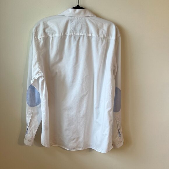 Black Brown1826 - White100% Cotton Shirt - Light Blue Trim & Elbow Patches (L) - Picture 2 of 14